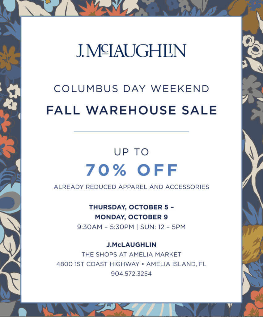 J.McLaughlin Amelia Island Columbus Day Weekend Fall Warehouse Sale Nassau County Chamber of